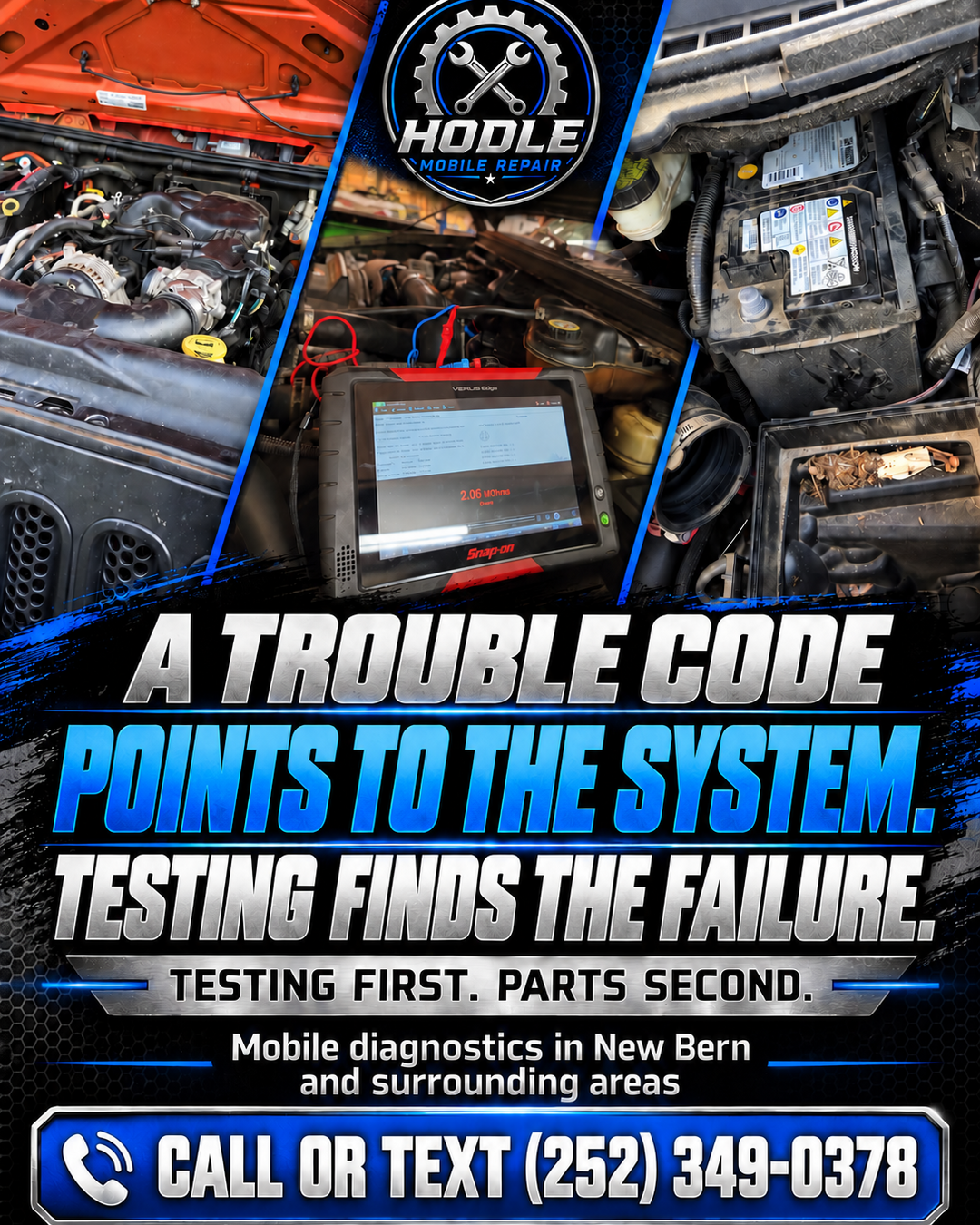 Hodle Mobile Repair testing a vehicle electrical system before replacing parts